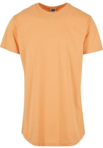 Urban Classics Herren Shaped Long Tee – Langes T-Shirt aus Baumwolle mit abgerundetem Saum, Kurzarm Basic im modernen Streetwear Look für Alltag & Freizeit,Paleorange,S