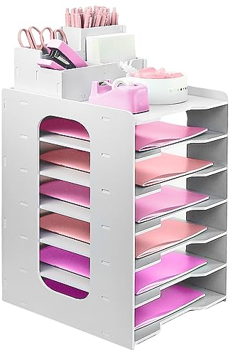 Bandeja Organizadora de 7 Niveles, Organizador de Papel A4 de Oficina, Bandeja de Archivo de Papel de Madera para Escritorio de Oficina, Organizador de Escritorio A4