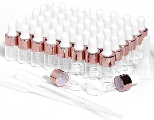 Parfumlism 50-pack 2 ml glas pipettflaskor, liten tom nagelolja flaska, mini glasbehållare för provning, eteriska oljor och gör-det-själv-kosmetika
