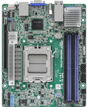 ASRock Rack AM5D4ID-2T/BCM Deep Mini-ITX Server Motherboard AMD Ryzen 7000 AM5 (LGA 1718) KNOLL3 X300 Dual 10G LAN