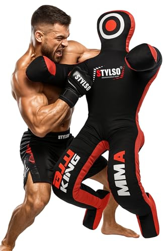 Stylso Grappling Dummy for Adults, Unfilled Wrestling Dummy, Hanging Jiu Jitsu Dummy for BJJ, MMA, Judo, Karate, Martial Arts (Black Sit, 6ft / 72 inches)