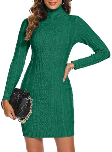 Aottori Robe Pull Femme Col Roulé Manches Longues Coupe Ajustée Midi Hiver | Maille tricotée, col roulé avec manches longues, coupe ajustée mi-longue, adaptée au bureau dîner ou sortie, au quotidien