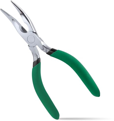 INJOYTEC 6 Inch Mini Bent Nose Pliers with Cutter Carbon Steel Glasses Repair Pliers with Serrated Jaw Eyeglasses Repairing Pliers Jewelry Pliers for Wire Wrapping Beading Handmade DIY Craft