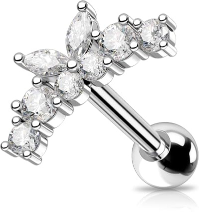 OUFER 16G Butterfly Stainless Steel 316L Helix Cartilage Earring - Conch Earring 8 mm Clear CZ Piercing Jewellery Curved for Women