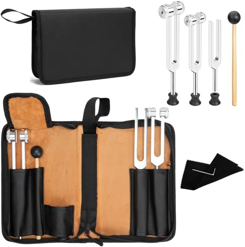 Tuning Fork (128Hz, 256Hz, 512Hz), Premium 6 Piece Kit with Leather Pouch for Yoga, Musical Instruments, Ideal Spiritual Gift for Women