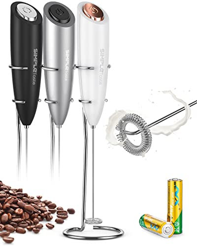 SIMPLETASTE Milchaufschäumer Handheld Batteriebetriebener Elektrischer Schaumbereiter, Getränkemixer mit Edelstahl-Schneebesen und Ständer für Cappuccino, Bulletproof Coffee, Latte