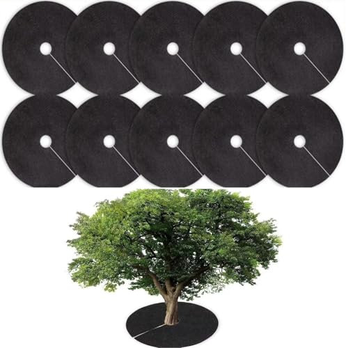 Alula777 （Nero 82 cm Tappetino per Erbacce da Giardino, Dischi Pacciamatura per Piante,10 Pezzi Tappetino Pacciamatura Telo Pacciamatura Albero, Adatto per Giardini, frutteti, orti