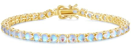 FANCIME 14K guldpläterat tennisarmband för kvinnor med syntetisk ädelsten månadssten gåva smycken för kvinnor och flickor, längd 19 cm, Sterlingsilver, Månsten