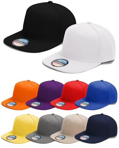 PJPSAA 10 Pack Blank Snapback Hats for Men Hip Hop Style Adjustable Flat Brim Hats Baseball Caps Bulk (Assorted Colors)
