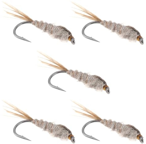 VGOL 5Pcs 12# Weighted Hares Ear Nymph Fly Goldhead Hook for Trout Fishing Lure Imitation Bait