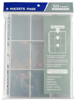 Raccoglitore per carte da gioco trasparente, design a doppio lato, 9 tasche, organizer per fogli e 50 fogli