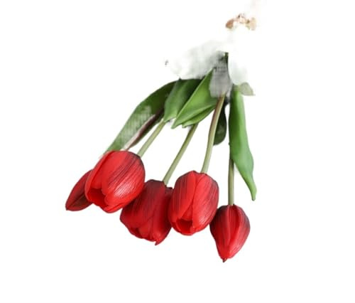 FGUJSUR Lyx silikon äkta känsla tulpanbukett, dekorativa konstgjorda blommor, dekoration för vardagsrum(röd)