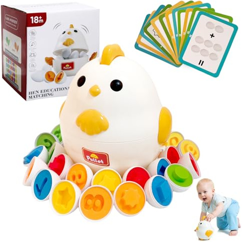 SilverChry Uova Montessori, 24 Pezzi con Numeri e Forme Uova Abbinate Giocattoli e 12 Carte di Conoscenza, Giocattoli Sensoriali, Sviluppo Competenze Triage, L'Educazione Prescolare, Pasqua