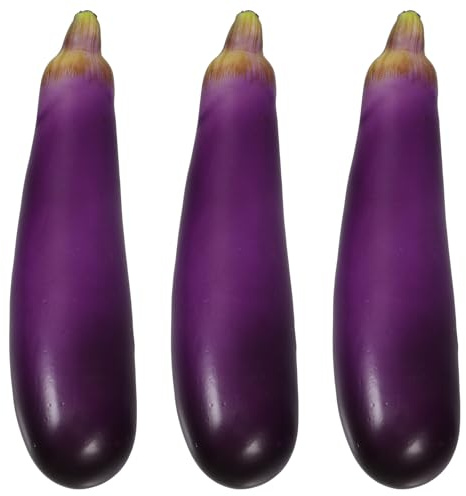 BESPORTBLE 3 Pezzi Melanzane Finte in Plastica Realistiche, Decorazioni per Casa e Cucina, Oggetti di Scena per Foto di Halloween, Verdure Artificiali Resistenti per Arredamento Ufficio