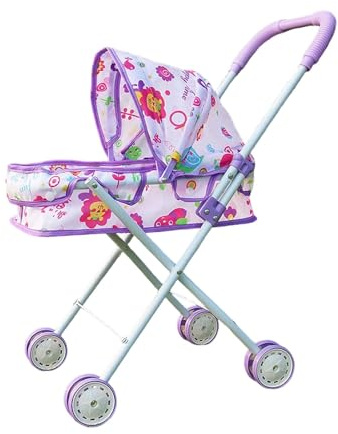 predolo Passeggino per Bambole, Passeggino per Bambini con Tettuccio, Pieghevole, Carrozzina per Bambole, per Vacanze, Evolutivo, Passeggiate, Feste, 33 x 26 x 54 Cm, Viola