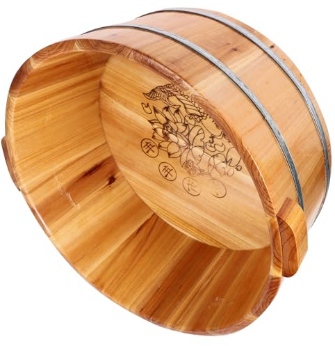 NUOBESTY Bassin en Bois Massif pour Bain de Pieds Seau de Lavage Domestique Multifonction 34 Cm Bassine de Bain Pédicure Naturelle pour Soins des Pieds, Mains et Hygiène Quotidienne