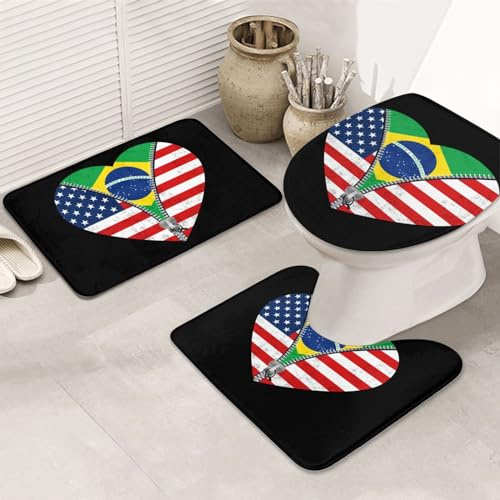 Juego De 3 Alfombrillas De Baño Bandera De Estados Unidos Y Bandera De Brasil Juego De Alfombrillas De Baño por Encargo Antideslizantes Alfombras De Cama, para Dormitorio, Cocina, Bathroom