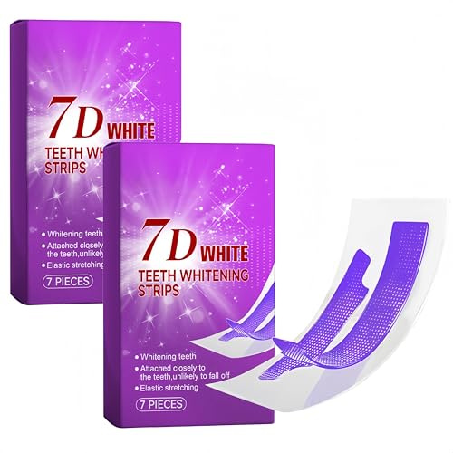 Strisce sbiancanti per denti viola 7D, kit per macchie di denti per la cura delicata dei denti, applicazione in 30 minuti, per denti sensibili, rimuove macchie di illumina il sorriso (2 Confezioni)