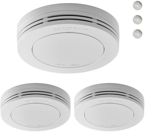 Safeliveo Rilevatore di Fumo, Allarme Fumo Set da 3 Pezzi, Batteria 10 Anni, Certificato EN 14604, Senza LED Lampeggiante,85 dB, Funzione Silenziosa, con cuscinetti adesivi