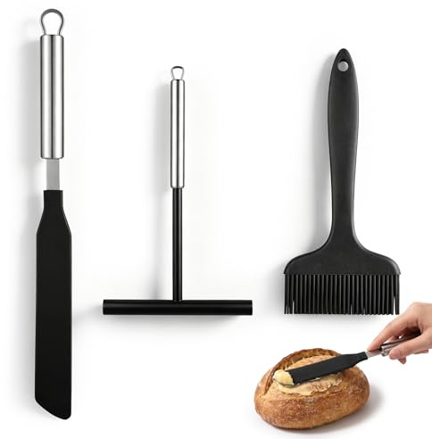 Distribuidor de crepes, espátula y cepillo de silicona, 3 piezas de acero inoxidable y silicona, esparcidor de masa para crepes, herramienta para panqueques, crepé, hogar, cocina, hornear, cocinar