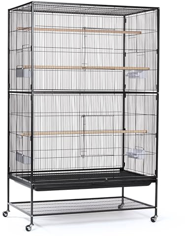 Prevue Hendryx Pet Products Wrought Iron Flight Cage - Big Rolling Bird Cage for Parakeets, Cockatiels, Conures, Lovebirds, Canaries, Finches, Parrotlets, & Caiques, 5 Ft - X-Large, Hammertone Black