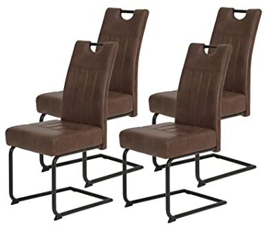 Hela Tische, 4er Set Esszimmerstuhl Schwingstuhl Betty, Bezug Mikrofaser Brau, Metsallgestell Schwarz, Lehne mit Griff