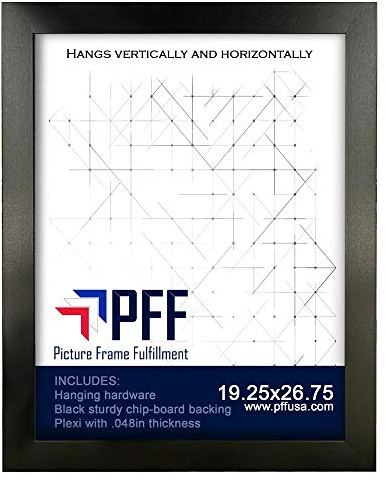 PFFO 19.25x26.75 Picture Frame, 1.25 Contemporary Black Style, Clear Plexiglass, Strong Backing, Wall Hanging Hardware Included – Display for Puzzles, Art, Posters, or Pictures