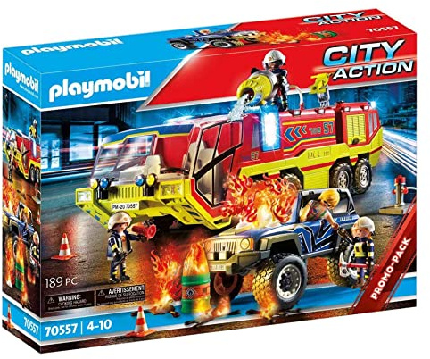 Playmobil Camion de Pompiers et véhicule enflammé