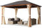 TOOLPORT Gartenpavillon 3x4 m Holzoptik, Stahldach Hardtop 4 Seitenteile in Champagner