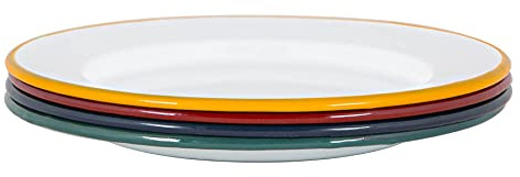 Argon Tableware Enamel Dinner Plates - 25.5cm - Pack of 4 - Multicolour Dining Plates Lightweight Camping Large Dinner Dish for Appetisers, Starters, Mains, Sides, Desserts
