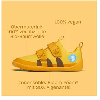 Affenzahn Halbschuh Baumwolle Lucky Klettverschluss Vegan rutschfest Flexibel Reflektierend für den Sommer in Größe 21-32 Tiger - Gelb