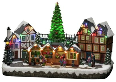 Konstsmide LED Szenerie Weihnachtsmarkt, mit Musik, 28 Dioden, 4,5V Innentrafo/batteriebetrieben, schwarzes Kabel - 4236-000