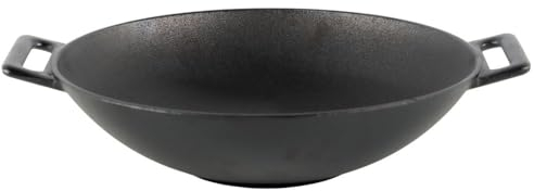 lätt Home Wok Antiadherente in Ghisa Smaltato Nero 31 cm. Padella Wok Cucina Orientale. Idonea per Piani Cottura a Induzione Elettrico Gas e Forno