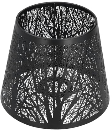 Small Lamp Shade, Bell Lamp Shade Wrought Iron Lampshade Carved Forest Tree Shaped E27 Mini Lamp Shade for Table Lamp Bedroom Bedside Decor (Black)