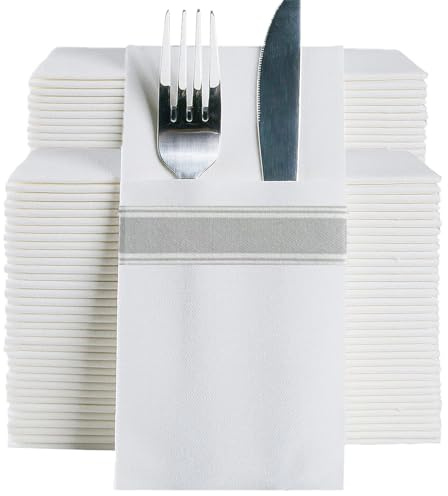 DADAWU Disposable Dinner Napkins with Pre-folded Utensil Pocket for Cutlery,Thick Absorbent Durable Wood Pulp, Suitable for Dinner Birthday Party BBQ Wedding Table Setting
