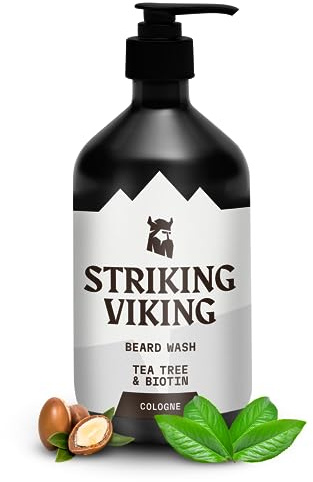 Striking Viking - Sapone da barba - 17 once, olio di tea tree naturale e biotina - Shampoo da barba al profumo di colonia senza parabeni e solfati per gli uomini - Pulizia e cura profondi