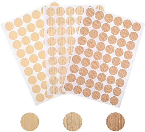 Lot de 162 Autocollants Autocollants pour Trous de vis 3 Feuilles de 21 mm Texture du Bois pour Cache-Trous de vis laids pour Bouchons à vis (chêne Clair)