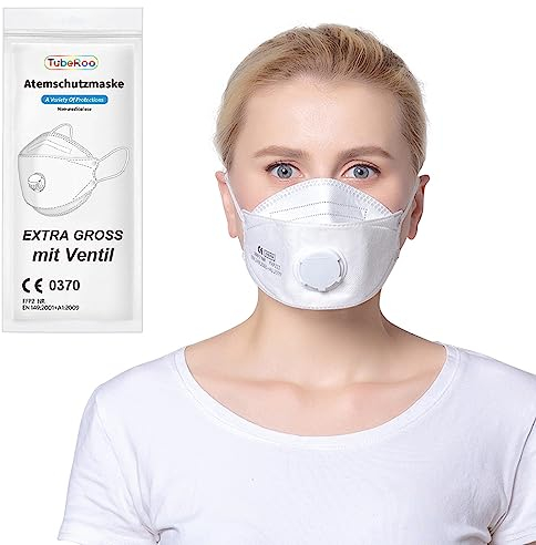 TubeRoo FFP2 Maske mit Ventil, Fischform 5 Stück Masken großer Kopf, Versand aus Deutschland, Staubmaske Feinstaubmaske Staubschutzmaske Atemschutzmaske mit Ausatemventil, Kopfband