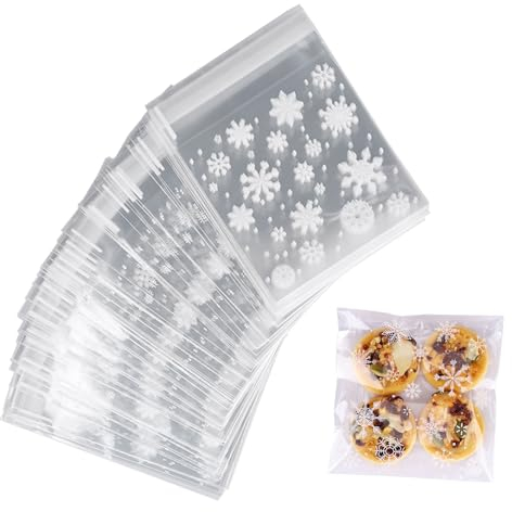 TAKUZA 100 Stück Cellophantüten Klein, Selbstklebend, Plastiktüten, Zellophantüten, Tütchen, Bonbons Tüten, Weihnachten Kekstüten für Süßigkeiten Kekse Schokolade