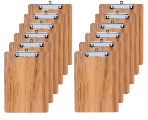GUOKOFF 12 Pièces Porte-bloc A5 En Bois Avec Pince, Planchettes à Pince Pour Papier d'Écriture, Memo Des Dossiers, Porte Document Avec Clip
