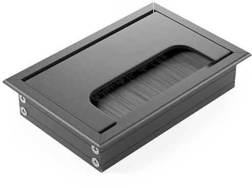 ATM® Aluminium Kabeldurchführung | Kabeldurchlass mit integrierter Bürste und Klappe | Für Ordnung und Übersicht am Arbeitsplatz | Rechteckig Schwarz matt 80 x 120 mm