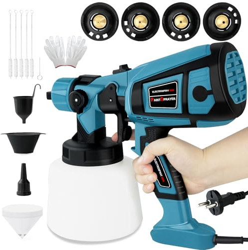 Farbsprühsystem Elektrisches,1400ML HVLP Lackierpistolemit 4 Vollmessingdüsen und 3 Sprühmuster,Verstellbarem Farbfluss Farbsprühsystem für Latexfarben, Lacke & Lasuren,Wand und Holz, Metalle
