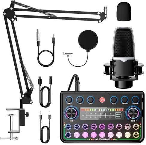SINWE Podcast Equipment Bundle,Audio Interface with Studio Condenser Microphone for Smartphone & PC,Plug-and-Play Live Sound Card,Perfect for Streaming, Singing, YouTube & Gaming