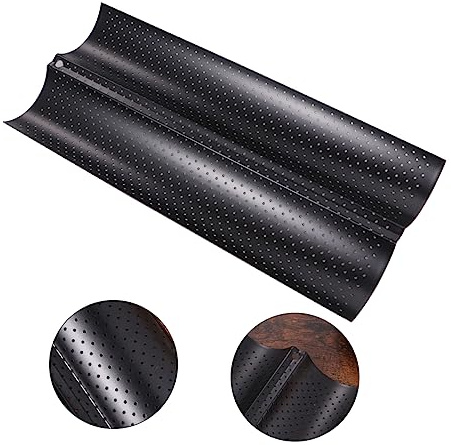 CIYODO Non-Stick French Bread Loaf Baking Tray with 2 Slot Wavy Design Stainless Steel Practical Bread Baking Rack for Home Kitchen Use Black