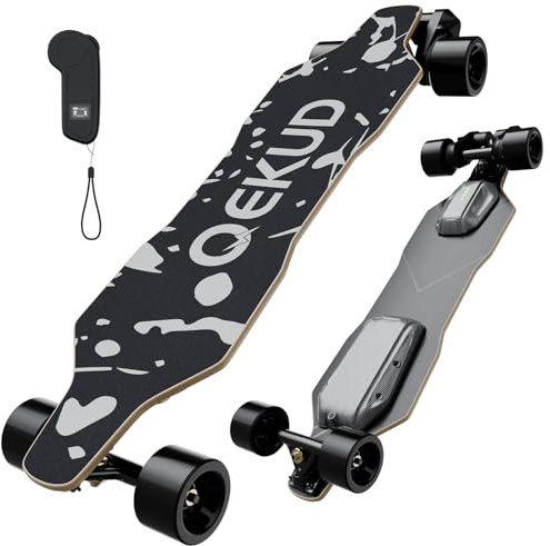 Qekud S4 Elektro-Skateboard für Erwachsene und Jugendliche - 2000W Motor 4 Geschwindigkeitsmodi - Fernbedienung mit OLED mit Display - Schwarz