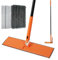 JEHONN Bodenwischer Wischmopp mit Einzigartigem 90° Klappbarer Panel, 2 Chenille und 2 Mikrofaser Pads, Wischer Boden für Hartböden Fliesen Garage, Nass-Trocken-Mopp Haushalt & Gewerbe (Orange)
