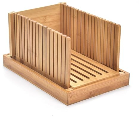 Eighosee Rebanadora de Pan de Madera de Bambú para Tabla de Cortar Tostadas de Pan, Máquina para Hacer Pan de Espesor Ajustable para Pasteles B