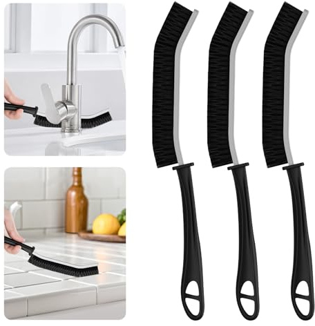 Cepillo de Esquinas de Cerdas Duras - Cepillo para Limpiar Juntas, Cepillo de Esquinas de Cerdas Duras, Cepillo de Esquinas, Accesorio para el Hogar y la Cocina (3, Negro)