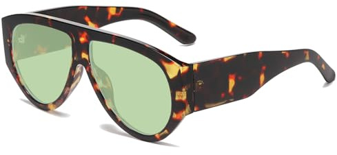Long Keeper Gafas de Sol de Piloto de Gran Tamaño para Mujer y Hombre, Gafas de Sol Cuadradas Grandes Retro de los años 70, Gafas Planas Vintage, Protección UV400 (Verde Leopardo)