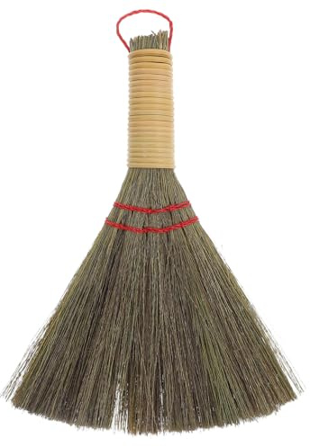 GANAZONO Scopa Piccola in Paglia Naturale Intrecciata Spazzola Manuale per Polvere e Pulizia Tavoli Divani e Pavimenti Manico Corto Resistente e Durevole per Interni
